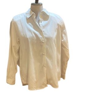 Vintage Karen Scott button down long sleeve 100% cotton white floral collar 6P